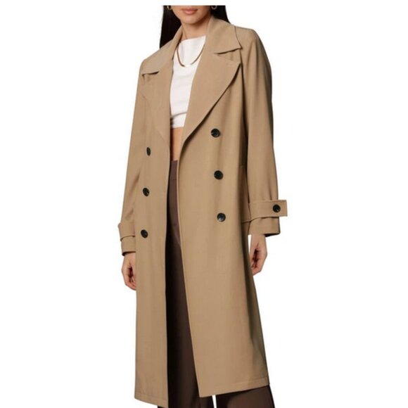 NWT Avec Les Filles Stretch Crepe Double Breasted Trench Coat in Khaki - Picture 1 of 6